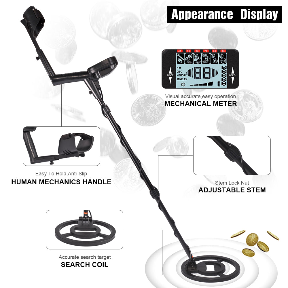 High Accuracy Metal Detector with Waterproof Search Coil LCD